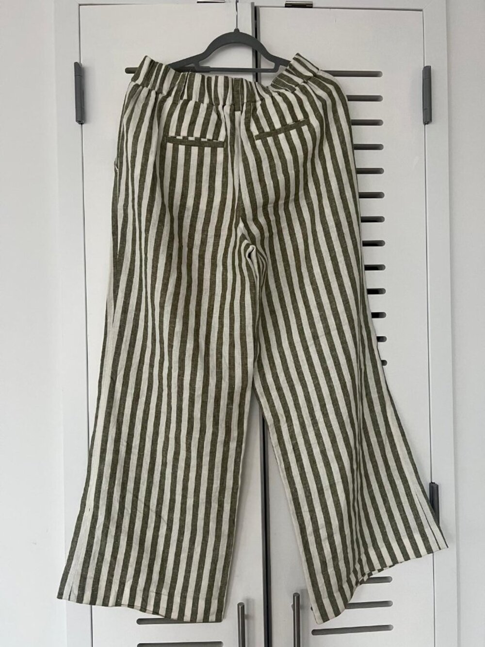 Boden Olive Ivory Stripe Linen Vest & Wide Leg Pants Set Size 8 - Picture 9 of 13